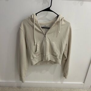 Hollister Off-White Cropped Zip-Up Hoodie